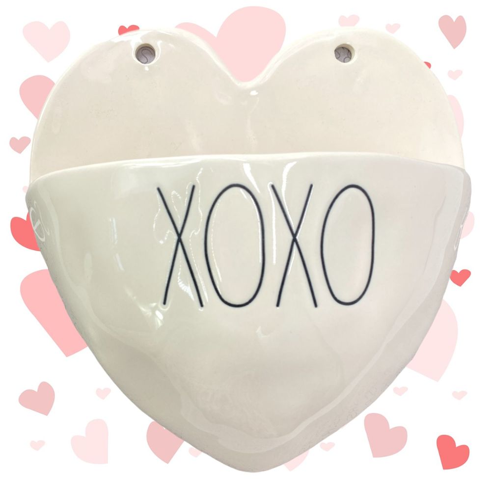 Rae Dunn VALENTINE XOXO Puff Heart Ceramic Wall Planter NEW